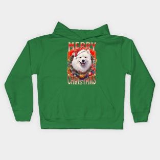 Merry Christmas cute Samoyed dog in Santa hat Kids Hoodie